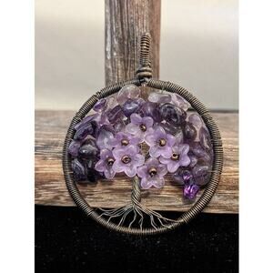 Amethyst Stone Tree of Life Flower Pendant